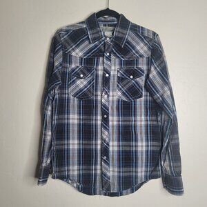 Red Snap Pearl Button Western Shirt Mens Size Small Blue Western Cowboy Plaid